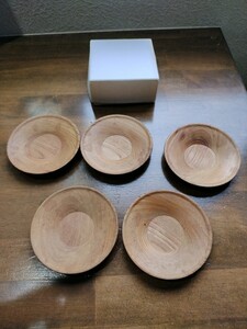 きよし作★欅★　けやき　ハンドメイド茶托　 木製 5客 煎茶道具　無垢　天然木　自然 8.5