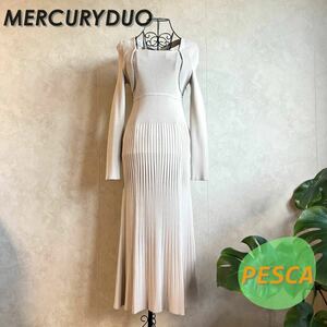 【美品】MERCURYDUO　マーキュリーデュオ　バックリボンレディロングニットワンピース　ベージュ　フリーサイズ　002060300601　