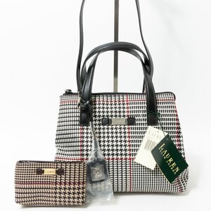 【1円スタート】タグ付き 保管品 LAUREN RALPH LAUREN ローレン 2way ハンドバッグ ショルダー グレンチェック ブラック レザー ポーチ付き