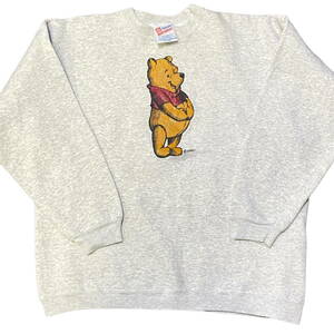 90s USA製 Disney POOH プーさん スウェット XL グレー Hanes heavyweight くまのプーさん ディズニー トレーナー ヴィンテージ