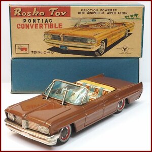 Rosko toy【ポンティアック コンバーチブル ワイパー アクション茶】ブリキtin toy car自動車ミニカー 米澤玩具ヨネザワYonezawa(箱付)0031