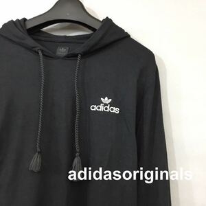 アディダス オリジナルス adidasoriginals トレフォイル ミツバ アディオリ プルオーバー フーディ 薄手 ブラック レディース Lサイズ ♭▽