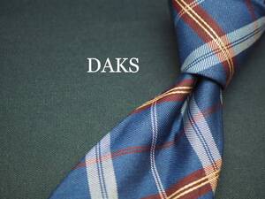 美品【DAKS ダックス】 C1019 チェック ネイビー系 SILK ブランド ネクタイ 古着 良品