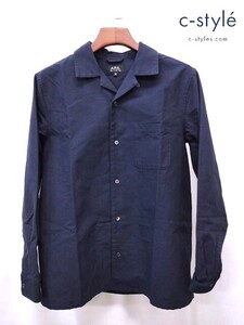 Q298 [人気] A.P.C. アーペーセー オープンカラーシャツ 長袖シャツ M ネイビー 24183-1-7233 レディース | Q★