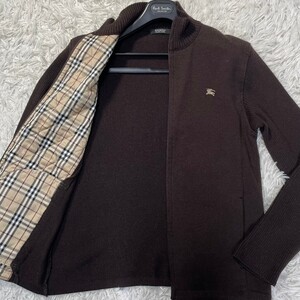 【希少Lサイズ/美品】バーバリーブラックレーベル BURBERRY BLACK LABEL ドライバーズニット ジャケット ブルゾン ノバチェック ホース刺繍