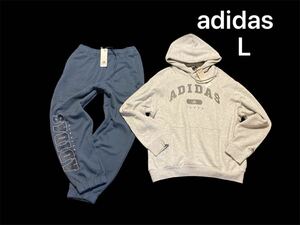 新品 正規品【adidas】アディダス スウェットパーカー＆パンツ◆セットアップ◆L◆グレー×ブルー◆スウェット 上下セット