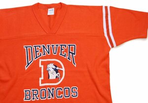 ★70s LOGO7 NFL DENVER BRONCOS Vネック フットボールTシャツ オレンジ L★ビンテージ スポーツ アメフト フットボール