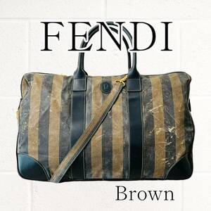 【訳アリ品】FENDI(フェンディ)ボストンバッグ ペカン柄 大容量 旅行 茶 ブラウン