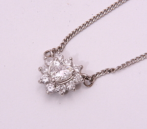 《質屋出品》Pt850★ハートシェイプ天然ダイアモンド0.19ct+0.22ctネックレス★C-4769