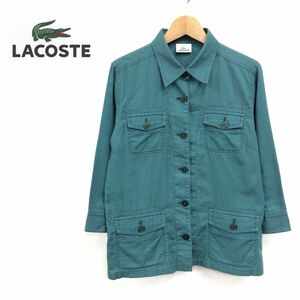 1H1464-J◆LACOSTE ラコステ コットンリネンジャケット◆グリーン サイズ42 レディース トップス 羽織り ミリタリー調 麻30% 春夏秋