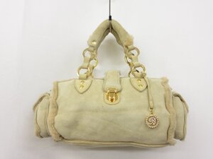 超美品【ブルマリン BLUMARINE】 ムートンレザー ハンドバッグ ラインストーン (レディース) ベージュ系 ゴールド金具 □5HT2823□