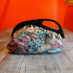 ★60s Vintage flower pattern gobelins tapestry clutch bag