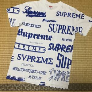 希少　Supreme Tシャツ シュプリーム 総柄Tee Logo tee カットソー　半袖Tシャツ　トップス　ロゴT 未使用に近い　美品　USA製　入手困難