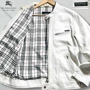 希少カラー/Lサイズ●バーバリーブラックレーベル ラムレザージャケット ライダース BURBERRY BLACK LABEL 羊革 ノバチェック 白 ホワイト