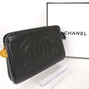 CHANEL シャネル　コインケース キャビアスキン ココマーク デカココ ポーチ コインケース 小物入れ レザー ゴールド金具　ブラック　黒