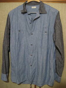 WAREHOUSE ウエアハウス Lot.3042 USN 2TONE CHAMBRAY SHIRT Print ツートーンシャンブレーシャツ プリント 美中古