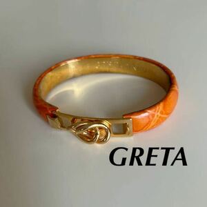 送料無料 即決 GRETA グレタ イタリア製 ブレスレット バングル オレンジ 24KT レザー型押し