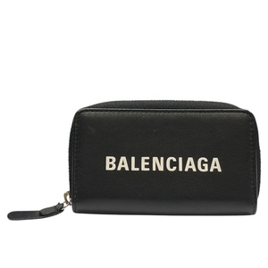 BALENCIAGA バレンシアガ 516373 コインケース 小銭入れ コンパクトウォレット ミニ財布 ラウンドファスナー ロゴ レザー ブラック