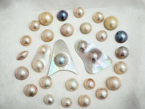 ◆マベパール◆おまとめ 28点 ルース 半円真珠 総重量：約85ｇ（検索：Pearl 大粒 宝石 ジュエリー jewelry 天然 変形 しずく型）69093A