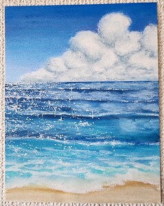 風景画　海　絵画　パステル画　海の絵　ヨット　船の絵　アート　　インテリア　クレヨン　イラスト