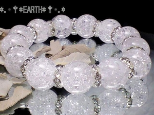 クラック水晶&銀色波形ロンデル 数珠 14ミリ天然石 S~Lサイズ　送料無料　匿名発送