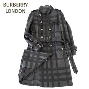 新品タグ付☆BURBERRY LONDON☆バーバリーロンドン ライナー付 チェックコート ベルト付 ブラック黒 サイズ３８