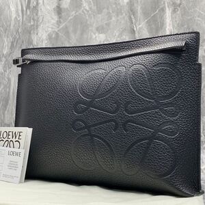 1円【現行/未使用級】LOEWE ロエベ Tポーチ アナグラム デカロゴ メンズ クラッチバッグ セカンドバッグ ビジネス レザー ブラック 黒色