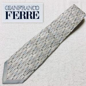 ■未使用タグ付き■GIANFRANCO FERRE ジャンフランコフェレ　ネクタイ　紐　格子　竹　シルク100% イタリア製　シルバー系　ビジネス