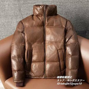 42万 最上級ナッパ ダウンジャケット ダウンコート 本革 ライダース 超レア 厚手 羊革イタリアンレザー*designer プレミアム 超防寒 5XL