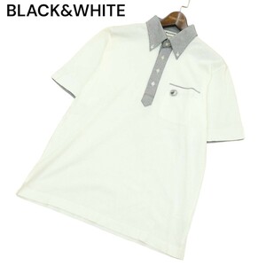 BLACK&WHITE ブラック＆ホワイト 春夏 ドッグ ロゴ ワッペン★ 襟切替 半袖 ボタンダウン ポロシャツ Sz.M　メンズ ゴルフ　A4T07679_6#A