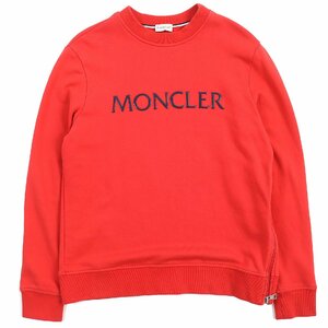 【ドンドン見直し】美品△モンクレール MAGLIA GIROCOLLO コットン100% ロゴ入り ジップ使い スウェットシャツ レッド M 正規品 メンズ