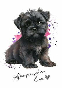 ポストカード【 affenpinscher / アーフェン・ピンシャー 】イラスト アート 水彩画風 パステルカラー はがき -2