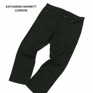 KATHARINE HAMNETT LONDON キャサリン ハムネット 通年 レオパード ヒョウ柄★ ストレッチ アンクル パンツ Sz.L　メンズ 黒　A4B01974_4#R