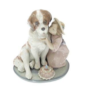 １円スタート LLADRO リヤドロ 6632 陶器人形 お誕生日のキッス 少女と犬 フィギュリン リアドロ 陶芸 工芸品 西洋陶磁 インテリア 置物