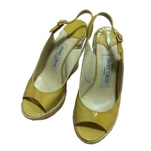 ◆中古品◆JIMMY CHOO ジミーチュウ オープントゥ ウェッジソール サンダル パンプス イエロー系 R6-335NI