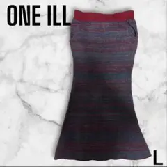 【ONE ILL】Ｌ フレアスカート 赤と青のストライプ ニットスカート