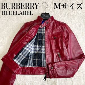 美品 バーバリーブルーレーベル ステッチ シングル レザージャケット ライダース BURBERRY