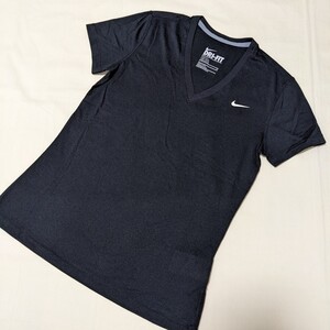 ☆PE76 NIKE DRI-FIT ナイキ ドライフィット レディース S 半袖 Tシャツ カットソー 黒 薄手 スポーツ ウェア トレーニング フィットネス