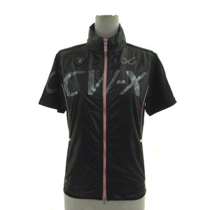 ワコール CW-X ジャケット スタンドカラー ロゴプリント 半袖 ダブルジップ 切替え ブラック 黒 ピンク S レディース