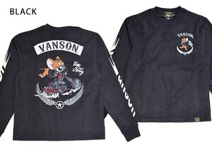 vanson×TOM＆JERRY 起毛プレーティングC/N長袖Tシャツ◆vanson ブラックXXLサイズ TJV-2438 バンソン ヴァンソン トムとジェリー 刺繍