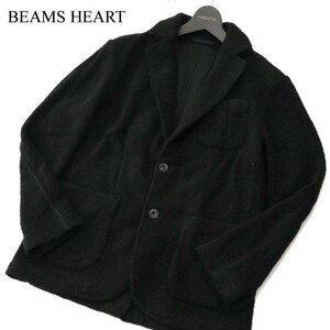 22AW★ BEAMS HEART ビームス ハート 秋冬 ウール パイル★ ニット アンコン テーラード ジャケット Sz.S　メンズ 黒　A3T06995_6#N