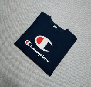 Champion チャンピオン Tシャツ 胸元ロゴ 左袖口 刺繍ロゴ ネイビー Mサイズ 送料無料!! 1円スタート〜