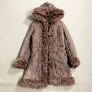 ★スペイン製 leder chic by LEDASPAIN SL ムートンコート ファー アウター パープル系 サイズ11 レディース 1.9kg★