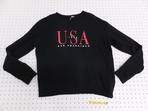 H&M エイチアンドエム メンズ 英字プリント 薄手 スウェット ロンT カットソー S 黒