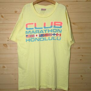 ◎希少！80s ホノルルマラソン USA製◆デカプリント Tシャツ 半袖 Tee シングルステッチ ヴィンテージ◆メンズ 黄 Lサイズ◆AA0367