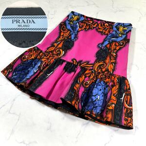 【極美品】PRADA プラダ　バナナ　フルーツ　花柄スカート　ギャザー　ポップ