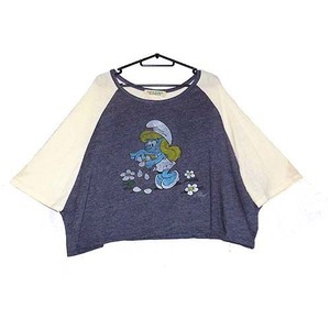 LOVE GIRLS MARKET × Smurf バイカラー ラグラン Tシャツ ドルマンスリーブ smurfette F 白/クリーム × ブルーグレー