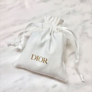 ■新品■正規品■クリスチャン ディオール Dior ノベルティ ホワイト×ゴールド ロゴ ミニ ポーチ 小物入れ コットン 巾着 白 プレゼント