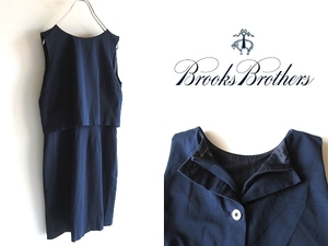 高級 BROOKS BROTHERS ブルックスブラザーズ ストレッチコットン バックボタン セットアップ風 ノースリーブ ワンピース ドレス 6 ネイビー