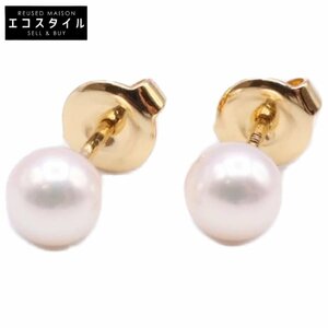 美品 MIKIMOTO ミキモト PE-2QK K18 5.25mm アコヤパール スタッド ピアス イエローゴールド/ホワイト レディース